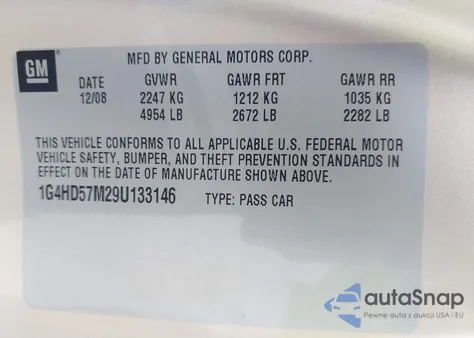 2009 Buick Lucerne Cxl из США, поврежденный, VIN 1G4HD57M29U133146